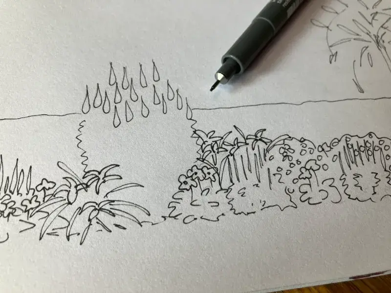 Designskiss av plantering