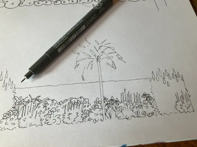 Designskiss av plantering